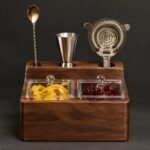 Bar Caddy with Garnish Tray, Walnut, shown on a plain studio background