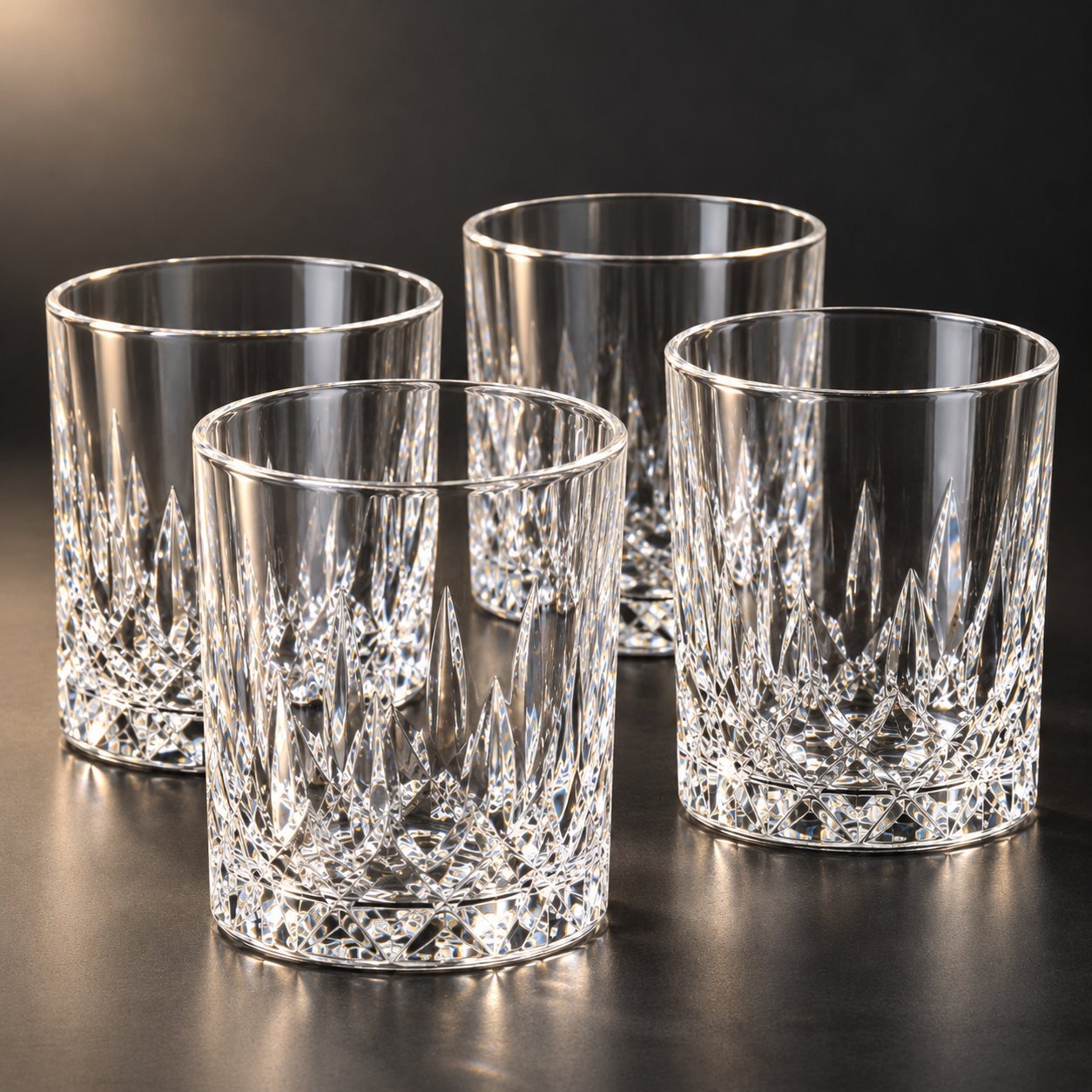 Faceted Rocks Glasses, 250 ml, Set of Four, shown from a low three quarter angle