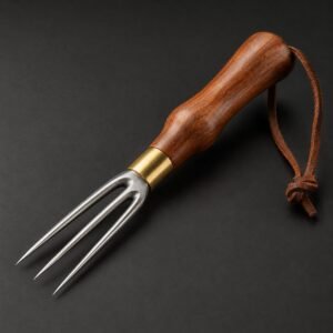 Japanese Ice Pick, Three Prong, Wooden Handle, shown on a plain studio background